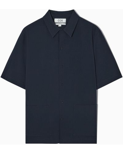 COS Short-sleeved Cotton-seersucker Shirt - Blue