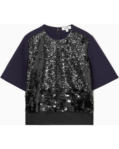 COS Panelled Sequined Top - Blue