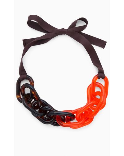COS Oversized-link Grosgrain Ribbon Necklace - Red