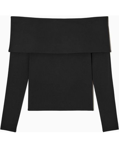 COS Off-the-shoulder Long-sleeved Top - Black