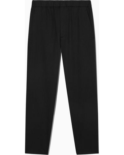 COS Elasticated Tapered Twill Trousers - Black