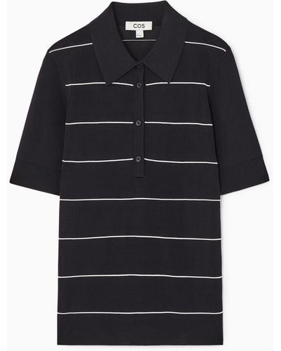 COS Striped Knitted Polo Shirt - Black