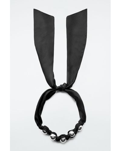 COS Beaded Silk Scarf Necklace - Black