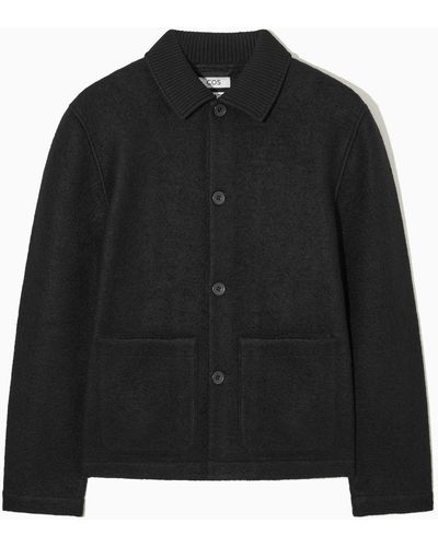 COS Knitted-collar Wool Workwear Jacket - Black