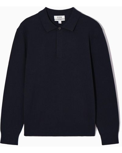 COS Minimal Knitted Polo Shirt - Blue