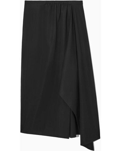 COS Asymmetric Midi Wrap Skirt - Black