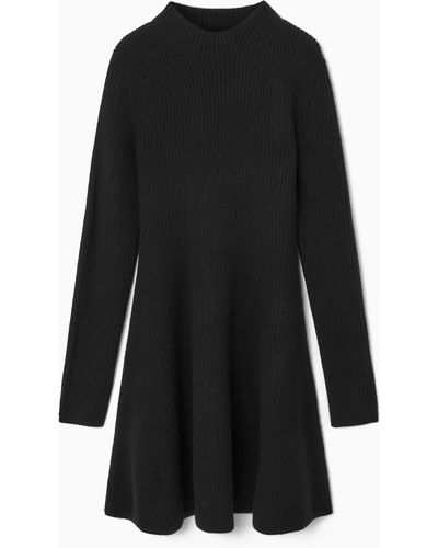 COS Knitted Wool Flared Mini Dress - Black