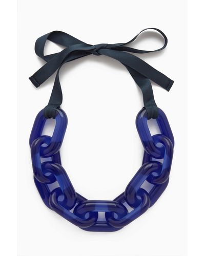 COS Oversized-link Satin Ribbon Necklace - Blue