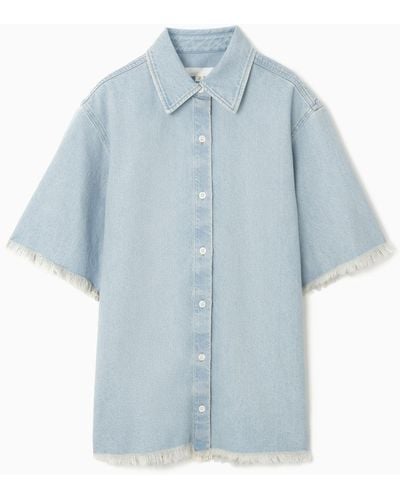 COS Frayed Short-sleeved Denim Shirt - Blue
