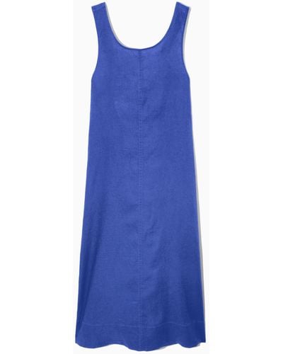 COS Gathered Linen Midi Dress - Blue