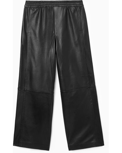 COS Straight-leg Elasticated Leather Trousers - Grey