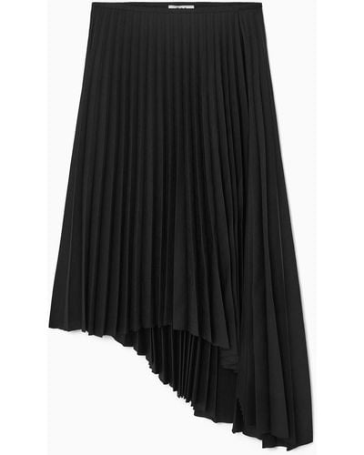COS Asymmetric Pleated Midi Skirt - Black