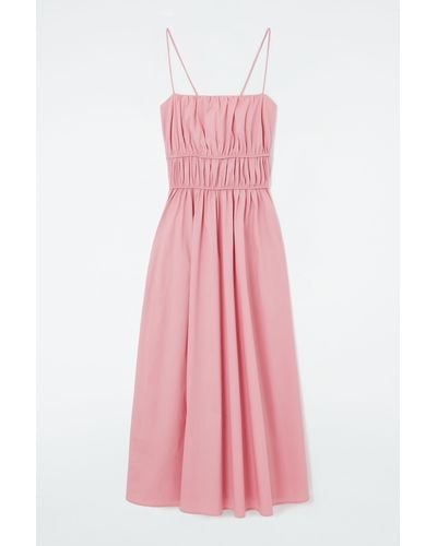 COS Gathered-waist Midi Dress - Pink