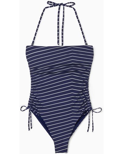 COS Ruched Bandeau Swimsuit - Blue