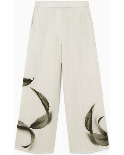 COS Leaf-print Linen Trousers - White