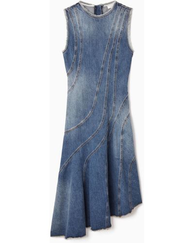 COS Asymmetric Paneled Denim Midi Dress - Blue