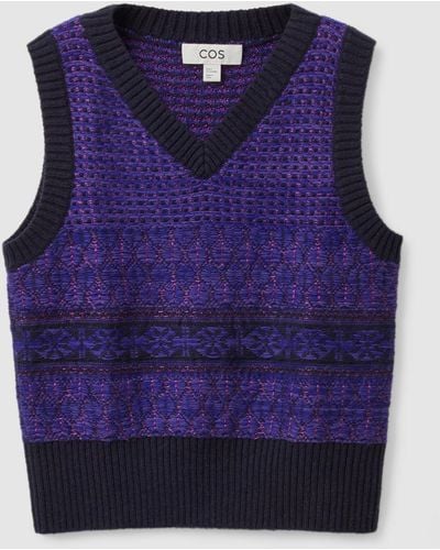 COS Knitted Wool-blend Vest - Blue