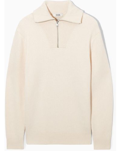 COS Wool And Cotton-blend Half-zip Sweater - Natural