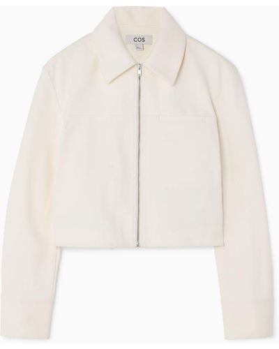 COS Cropped Twill Zip-up Jacket - White