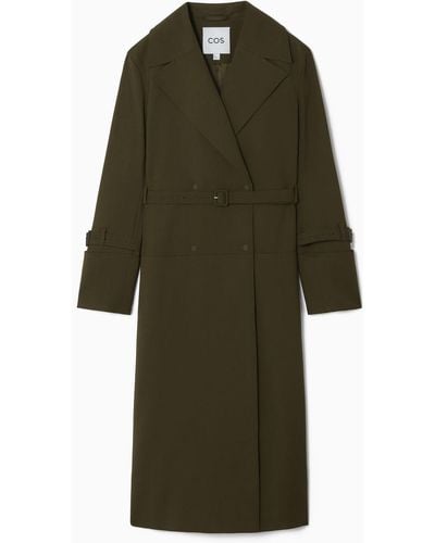 COS Double-breasted Wool-blend Trench Coat - Green