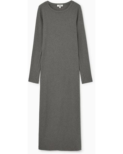 COS Ribbed Long-sleeved Midi Dress - Gray