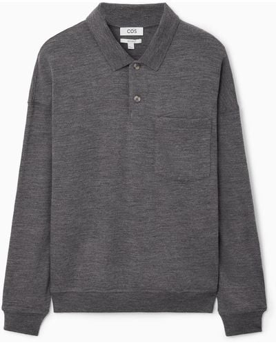 COS Knitted Wool Polo Shirt - Gray