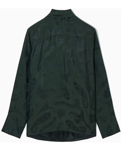 COS Floral-jacquard Bow Blouse - Green