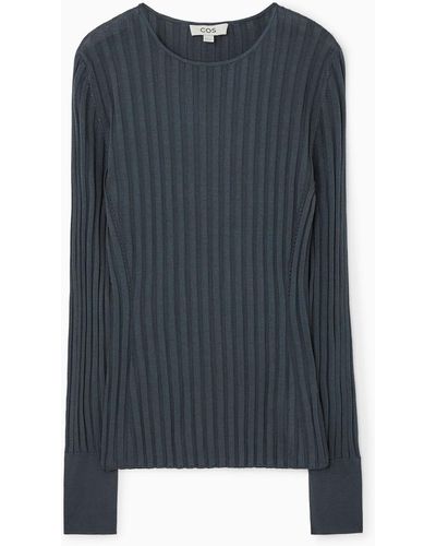 COS Rib-knit Long-sleeved Top - Blue