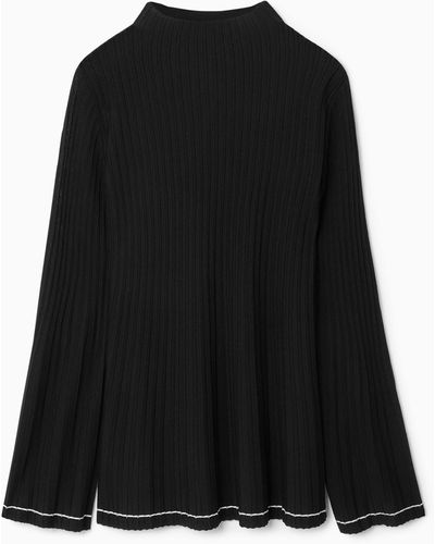 COS Pleated Knitted Tunic Top - Black