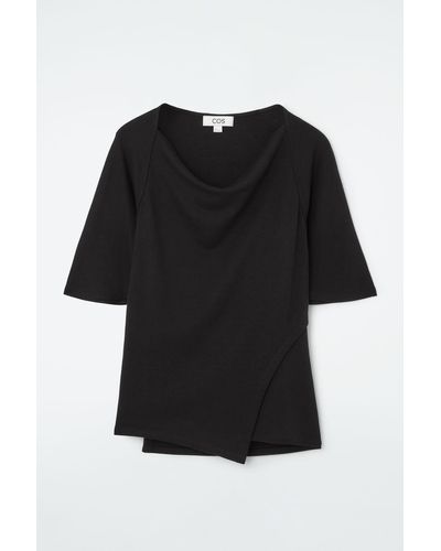 COS Asymmetric Cowl-neck T-shirt - Black