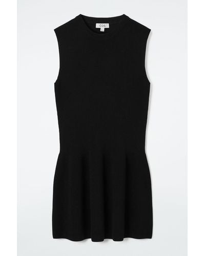 COS Ribbed-knit Dropped-waist Mini Dress - Black