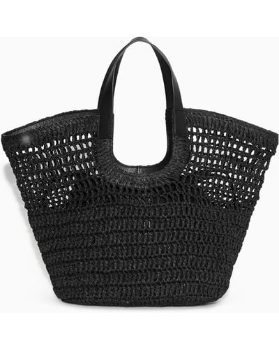 COS Leather-trimmed Basket Bag - Black