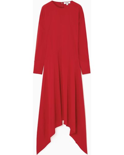 COS Open-sleeve Silk-blend Dress - Red