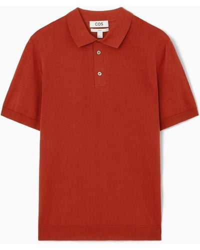 COS Knitted Silk Polo Shirt - Red