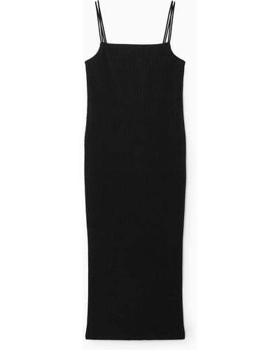COS Plissé Midi Slip Dress - Black