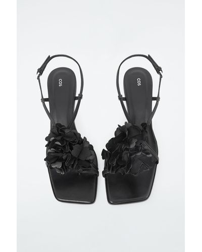 COS Detachable-flower Kitten-heel Sandals - Black