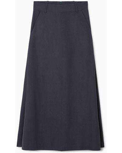COS Tailored Linen-blend Midi Skirt - Blue