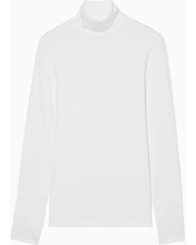 COS Long-sleeved Jersey Roll-neck Top - White