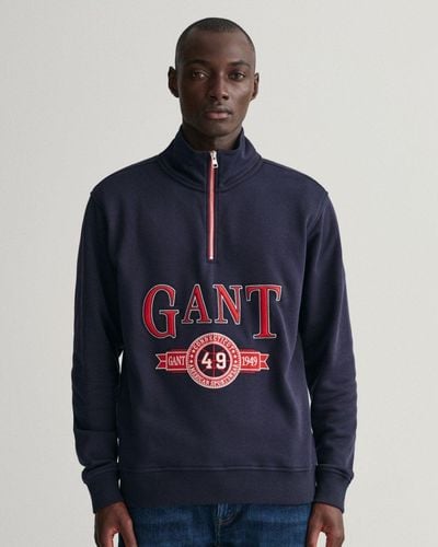 GANT Retro Crest Half Zip Sweatshirt - Blue