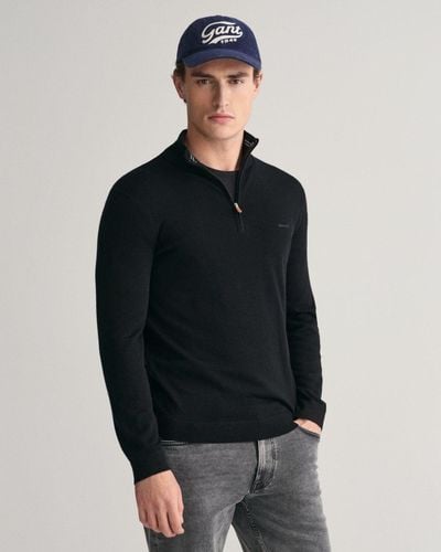 GANT Extrafine Merino Wool Half Zip Sweater - Black