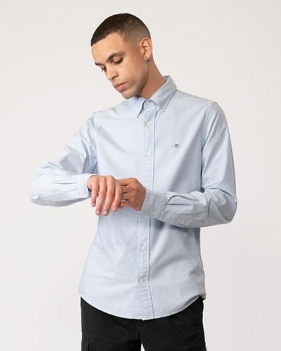GANT Slim Fit Long Sleeve Oxford Shirt - Gray