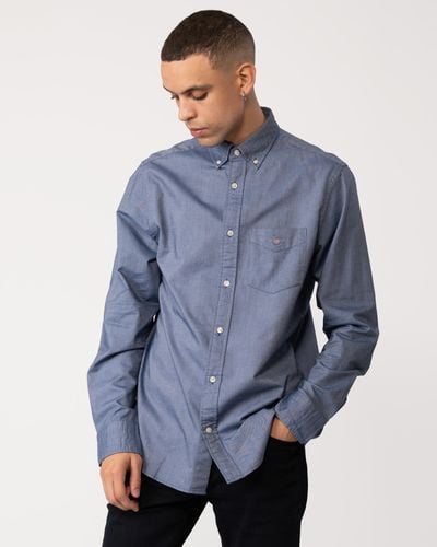 GANT Regular Fit Long Sleeve Oxford Shirt - Blue