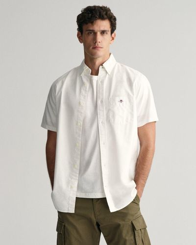 GANT Regular Fit Short Sleeve Oxford Shirt - White