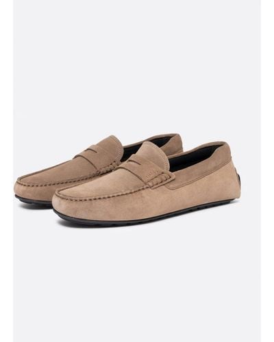 BOSS Noel Suede Moccasin Shoes - Natural