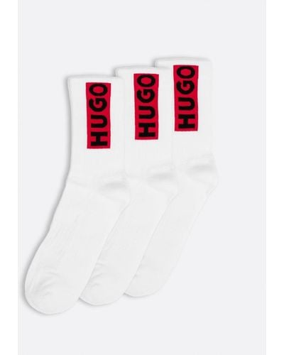 HUGO 3 Pack Qs Logo Design Combed Cotton Socks - White