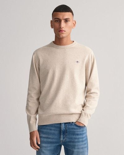 GANT Classic Cotton Crew Neck Sweater - Natural