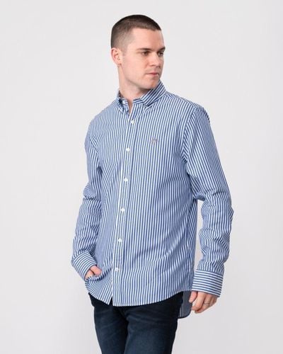 GANT Slim Fit Striped Poplin Shield Shirt - Blue