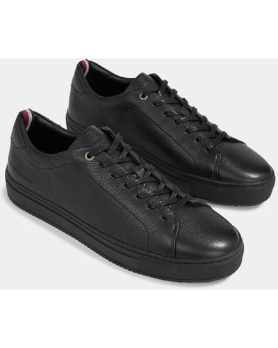 Tommy Hilfiger Premium Cupsole Grained Leather Sneakers - Black