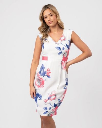 Joules Helena Floral Crepe Dress - White