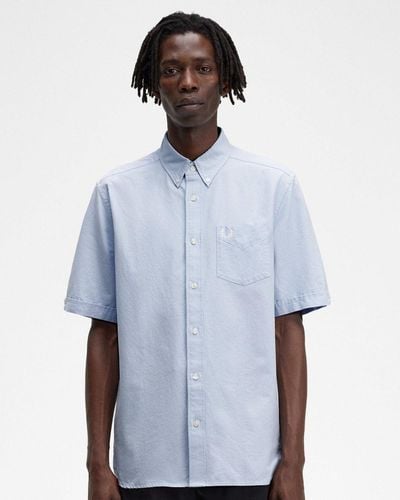 Fred Perry Short Sleeve Oxford Shirt - Blue
